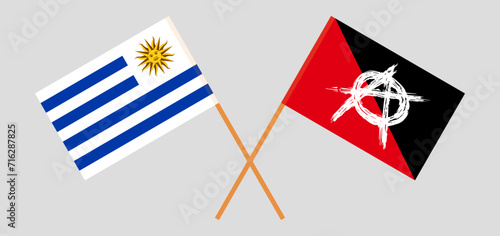 Crossed flags of Uruguay and anarchy. Official colors. Correct proportion