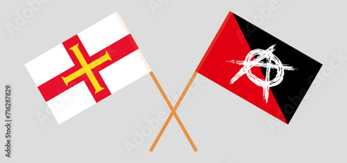 Crossed flags of Bailiwick of Guernsey and anarchy. Official colors. Correct proportion