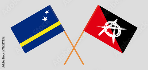 Crossed flags of Country of Curacao and anarchy. Official colors. Correct proportion