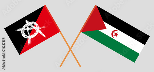 Crossed flags of anarchy and Western Sahara. Official colors. Correct proportion