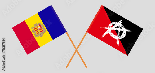 Crossed flags of Andorra and anarchy. Official colors. Correct proportion