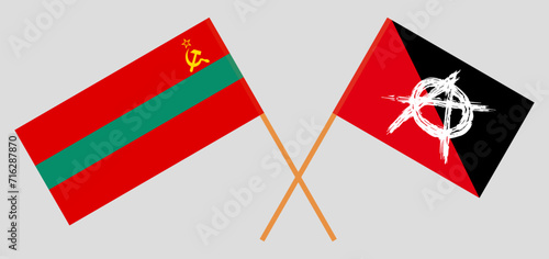 Crossed flags of Transnistria and anarchy. Official colors. Correct proportion