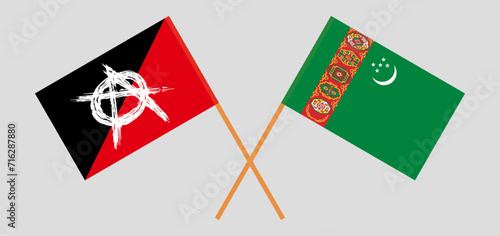 Crossed flags of Turkmenistan and anarchy. Official colors. Correct proportion