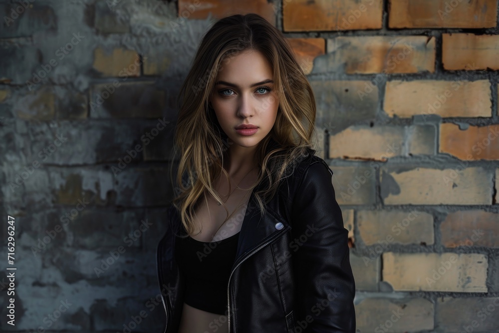 Sexy Elegant Portrait Of Young Woman In Black Jacket Sexy Elegant Portrait Of Young Woman In Black Jacket