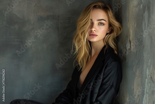 Seductive And Sophisticated: Stunning Portrait Of A Young Woman In A Black Jacket