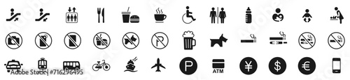  toilet no smoke restroom wc restaurant icon set collection vector
