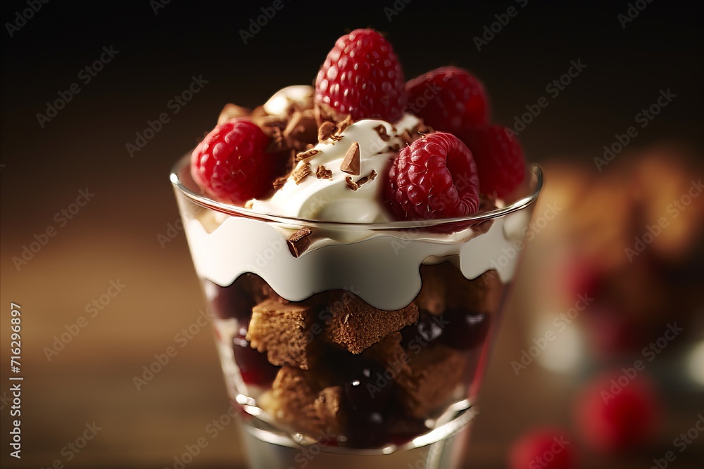 Miniature vase dessert with ice cream, chocolate, fresh fruits, and drizzled caramel delight Miniature vase dessert with ice cream, chocolate, fresh fruits, and drizzled caramel delight