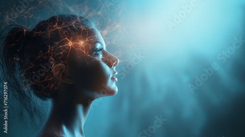 A surreal depiction of a human head with glowing neurons, symbolizing the esoteric connection to other realms. photo