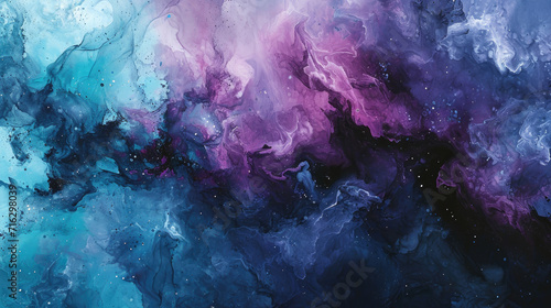 Mysterious abstract watercolor background combining dark purple, blue and black colors