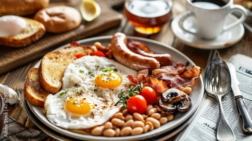Plate of Food With Eggs  Beans  and Sausage