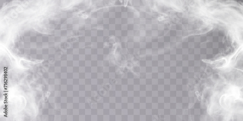 Fog or smoke isolated on transparent background with special overlay effect. White vector smoke cloudiness, fog or smog background. Vector