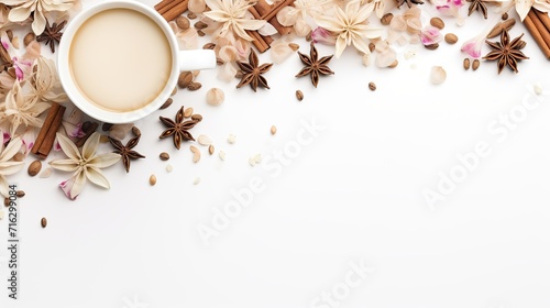 imaginative design composed of coffee latte on white background, concept with copypace. Generative AI