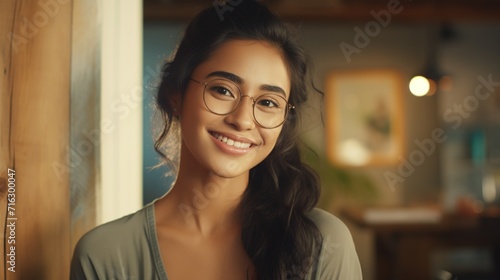 Young Adult Confident Attractive Southeast Asian Woman, Beautiful Lady Wearing Glasses, Close Up 