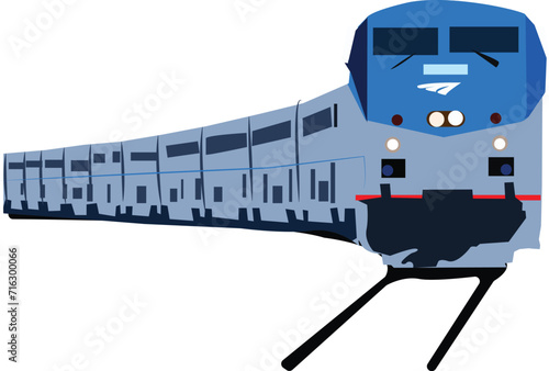 Passenger train rides along the scenic route. Vector illustration