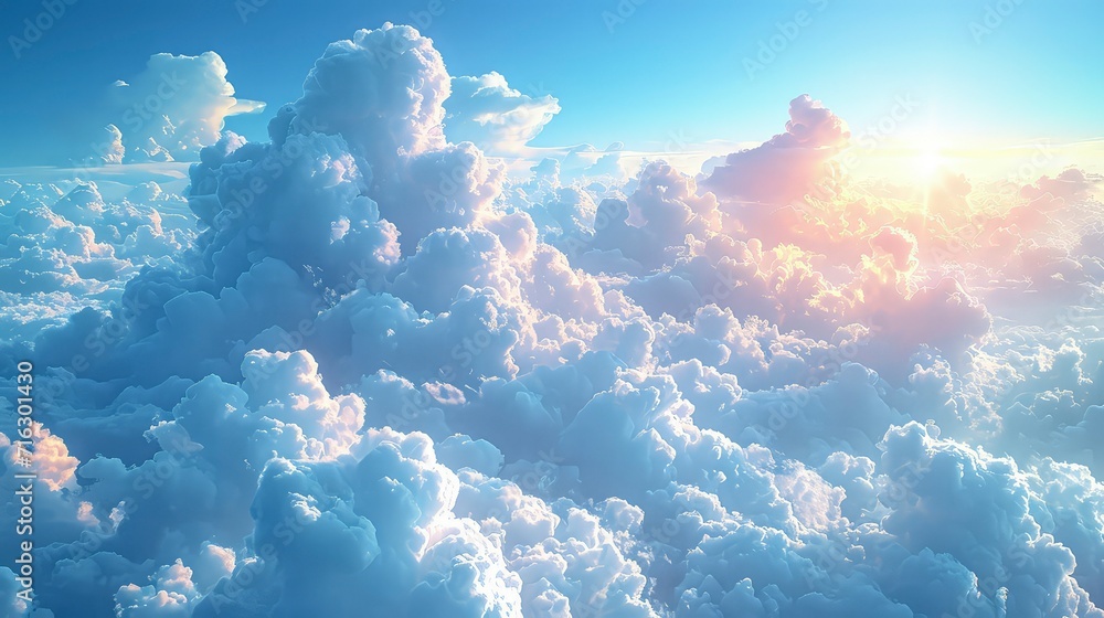 a view of a bright cloudy sky with a number of scattered Cumulus clouds, creating a different atmosphere. a view of a bright cloudy sky with a number of scattered Cumulus clouds, creating a different atmosphere.