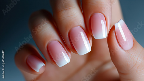 Fingers with Beautiful French Manicure Close-Up