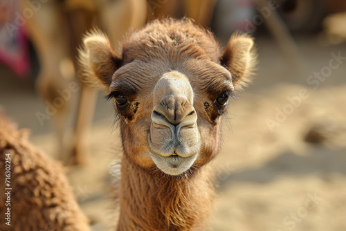 The playfulness of an adorable camel calf  showcasing its innocence and endearing antics