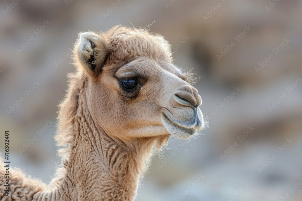 The playfulness of an adorable camel calf, showcasing its innocence and endearing antics
