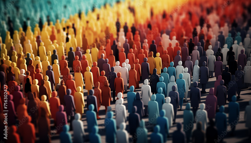 crowd of people in different colors - obrazy, fototapety, plakaty 