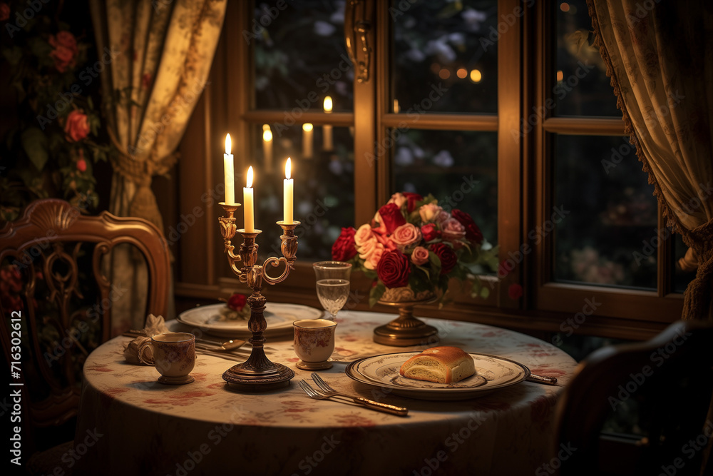 Romantic candlelit table with a candles and flowers Romantic candlelit table with a candles and flowers