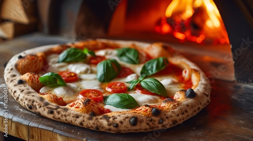 Delicious Pizza on Wooden Table - Tempting Italian Dish Served on Rustic Surface