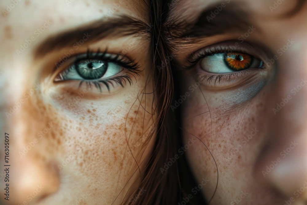 A close-up view of a person's eyes with distinct freckles. This image captures the unique beauty and character of freckled eyes. Perfect for beauty or portrait concepts A close-up view of a person's eyes with distinct freckles. This image captures the unique beauty and character of freckled eyes. Perfect for beauty or portrait concepts