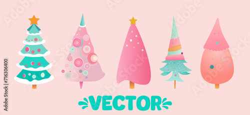 Vector tree pastel star green pink blue Christmas candy cute decoration
