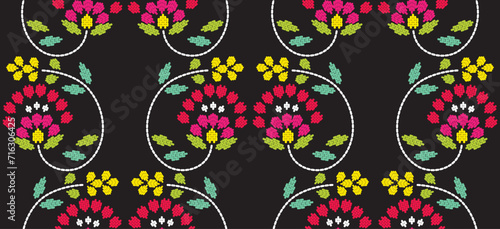 Motif ethnic pattern handmade border beautiful art. Ethnic leaf floral background art. folk embroidery  Mexican, Peruvian, Indian, Asia, Turkey Uzbek style. Embroidery pattern design hem skirt.