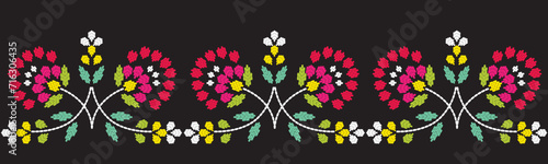 Motif ethnic pattern handmade border beautiful art. Ethnic leaf floral background art. folk embroidery  Mexican, Peruvian, Indian, Asia, Turkey Uzbek style. Embroidery pattern design hem skirt. photo