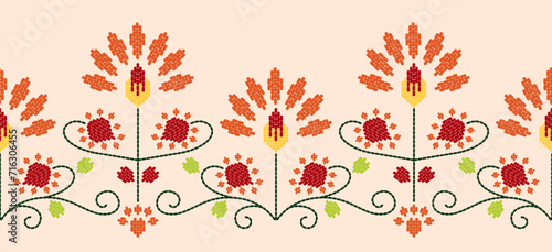 Motif ethnic pattern handmade border beautiful art. Ethnic leaf floral background art. folk embroidery  Mexican, Peruvian, Indian, Asia, Turkey Uzbek style. Embroidery pattern design hem skirt.