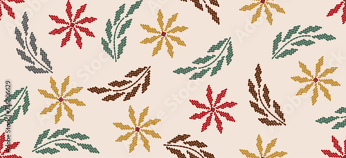 Motif ethnic pattern handmade border beautiful art. Ethnic leaf floral background art. folk embroidery Mexican, Peruvian, Indian, Asia, Turkey Uzbek style. Embroidery pattern design hem skirt.
