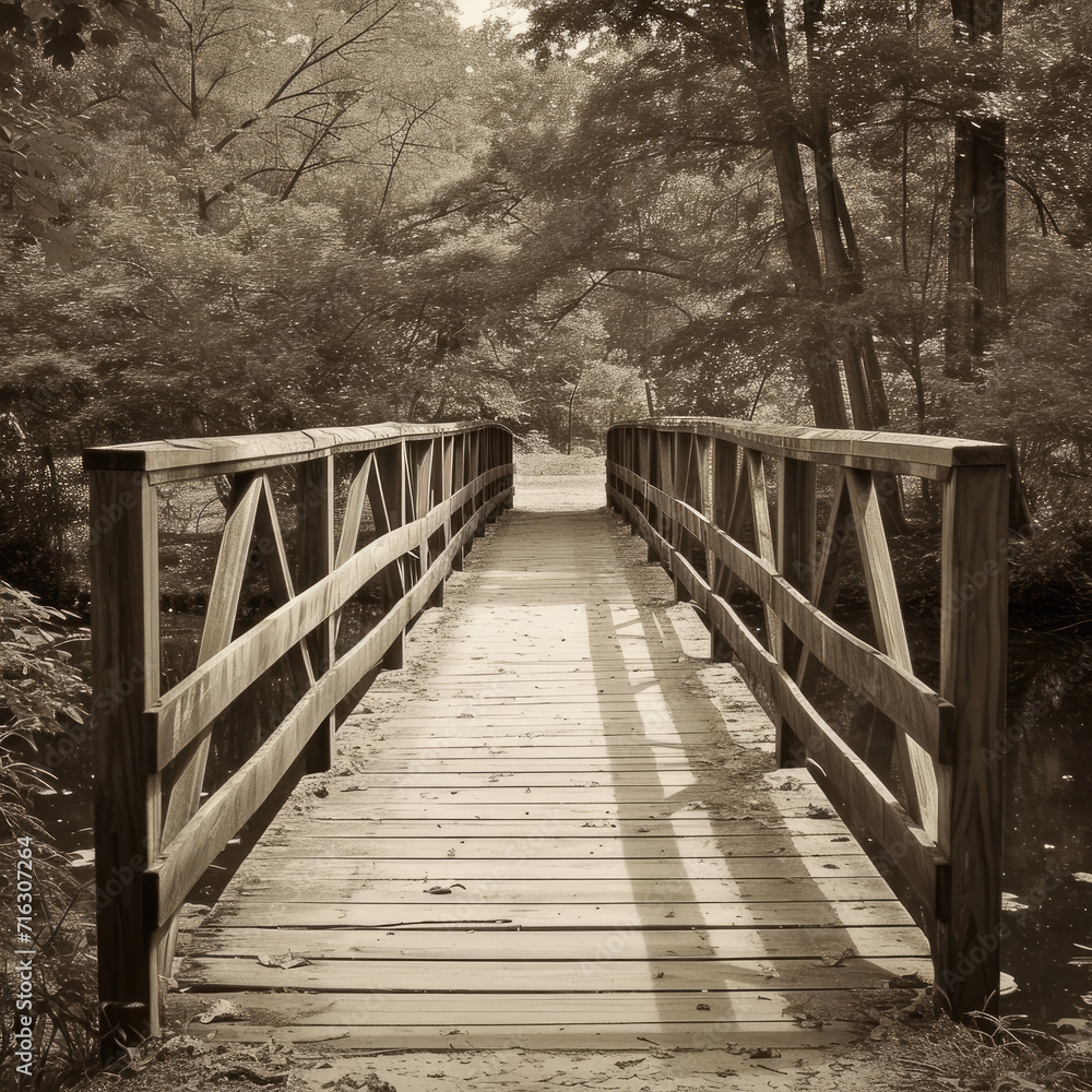 Sepia-Toned Wooden Bridge