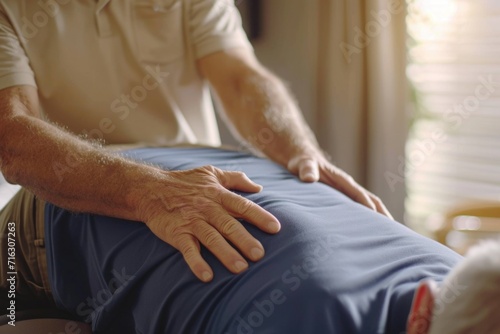 A man is receiving a soothing back massage in a peaceful room. Perfect for promoting relaxation and self-care.