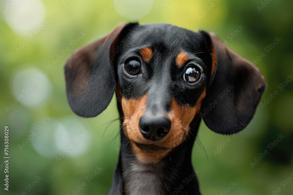 A cute small dog with black and brown fur and adorable big eyes. Suitable for various uses
