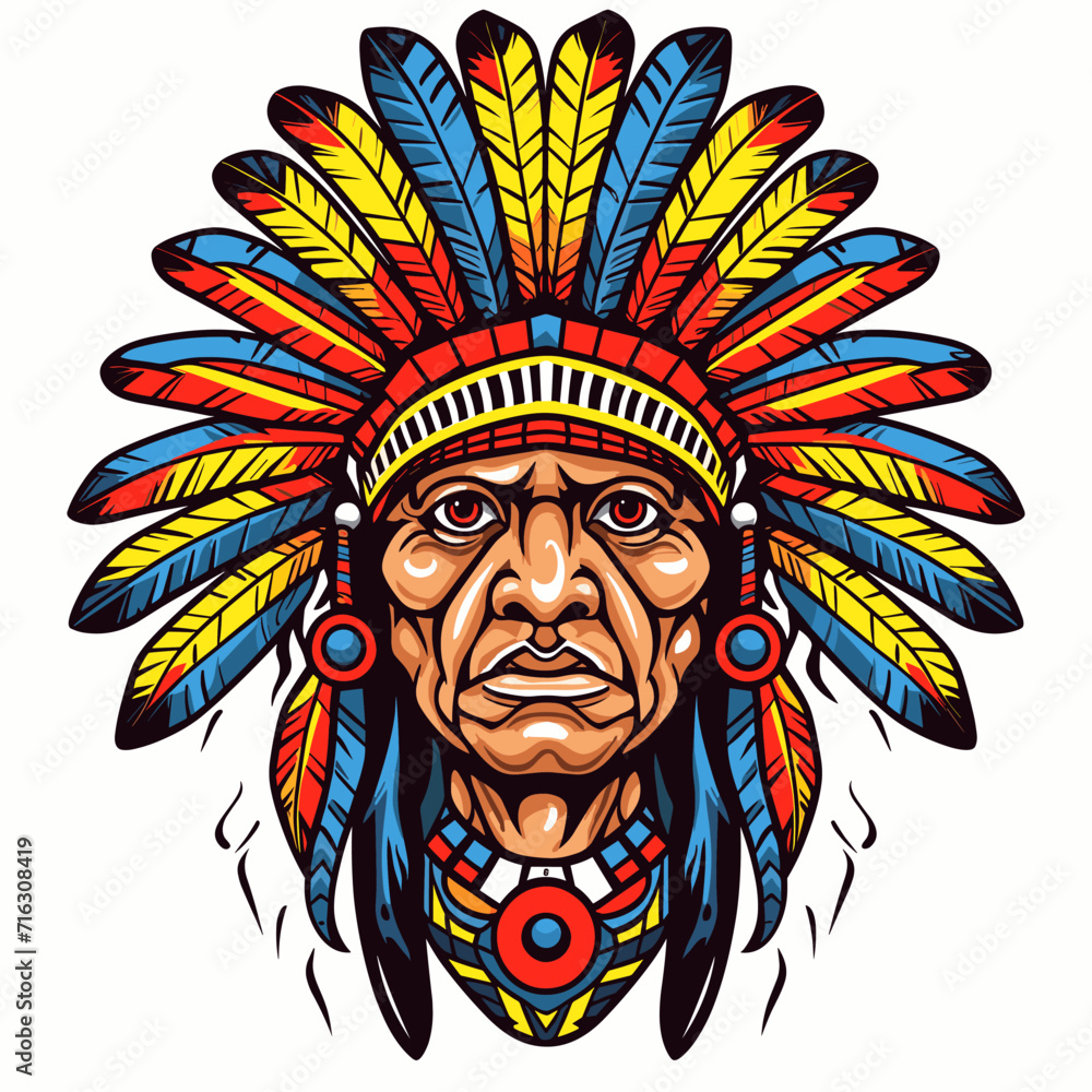 Tribal Chief Character on White Background Isolated