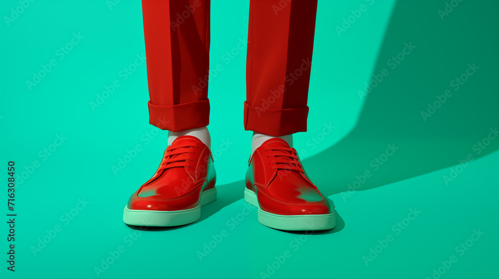 Striking Red Sneakers on a Vibrant Teal Background
Striking Red Sneakers on a Vibrant Teal Background
