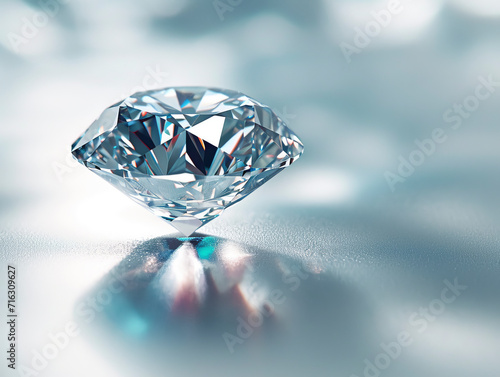 Einzelner Makelloser Diamant auf Reflektierendem Silberhintergrund