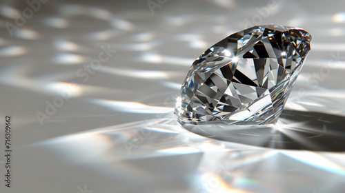 Einzelner Makelloser Diamant auf Reflektierendem Silberhintergrund photo