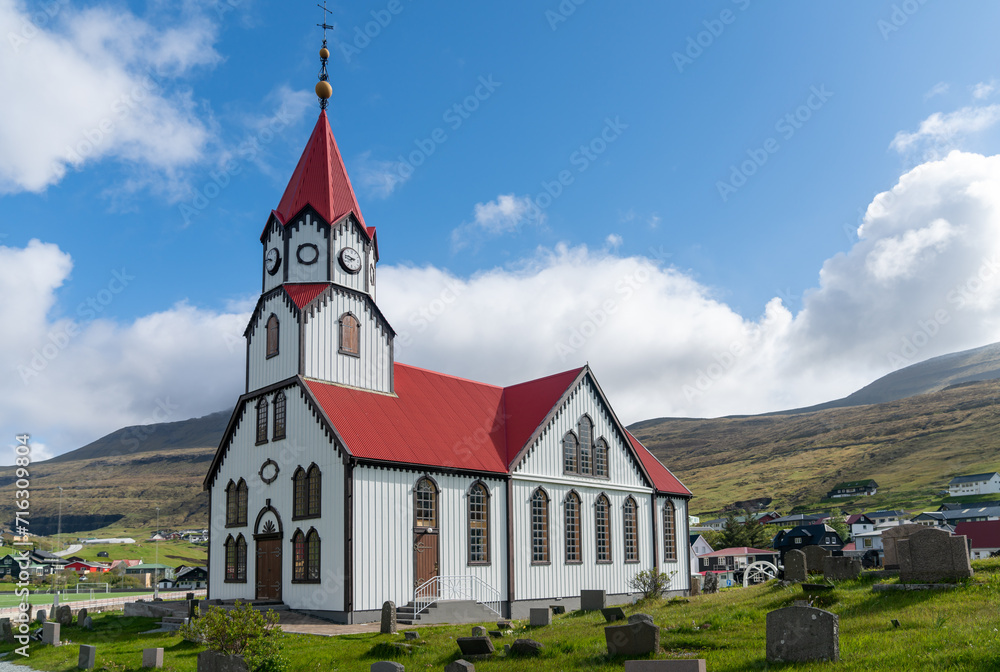 Sandavagur village church in Faroe Islands, a place of tradition, where baptisms, weddings, and Sunday services gather the village people