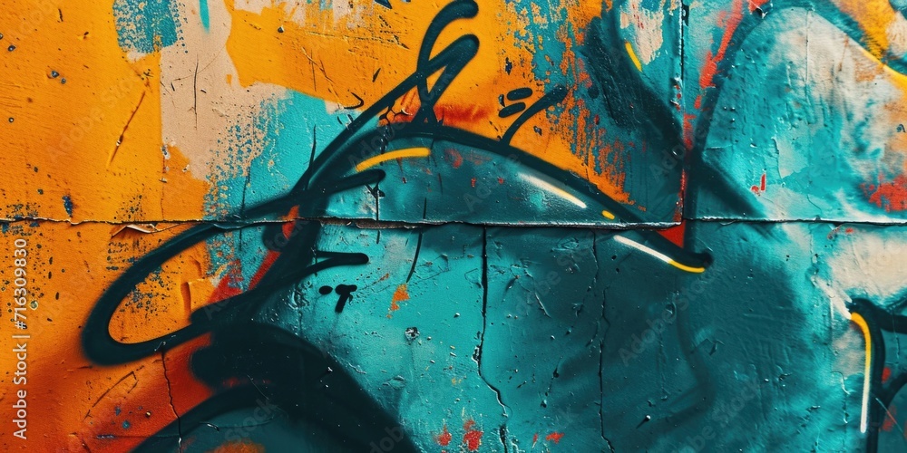Naklejka premium A detailed view of graffiti artwork on a wall. Suitable for urban and street art themes