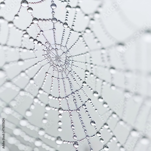 Close Up of Water Droplets on Spider Web, A Detailed Macro Shot of Natures Creation