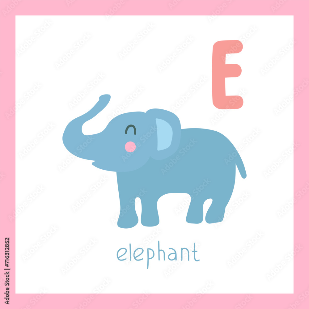 Cute elephant. Letter E. English alphabet for kids. Educational vector isolated illustration Cute elephant. Letter E. English alphabet for kids. Educational vector isolated illustration