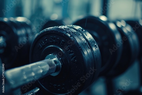 Close-up view of a barbell in a gym. Perfect for fitness and strength training concepts