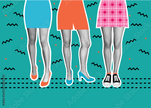 The 90s style illustration. Vector fashionable girls.