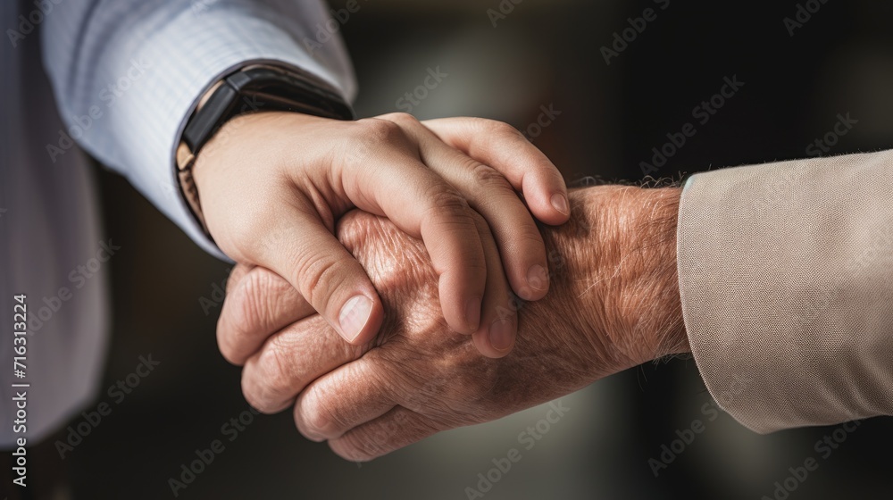 Close up doctor hand touching hand of patient, showing kindness and encourage for medication and treatment Close up doctor hand touching hand of patient, showing kindness and encourage for medication and treatment