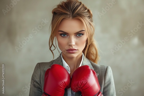 Businesswoman with boxing gloves