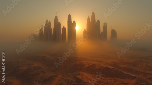 View on city from desert, Dubai, UAE