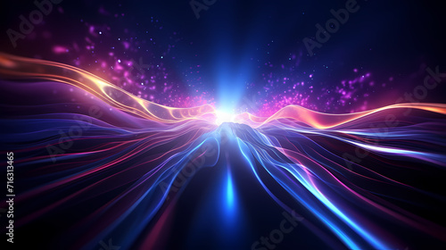 Glowing road speed lines, neon speed abstract background photo