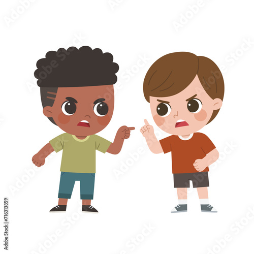 Bullying at school. Boys in shame and hands with pointing finger.