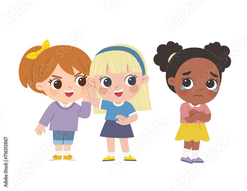 Student getting bullied in school. Sad girl standing around and bullying person. Problem of bullying at school. Sad moment.